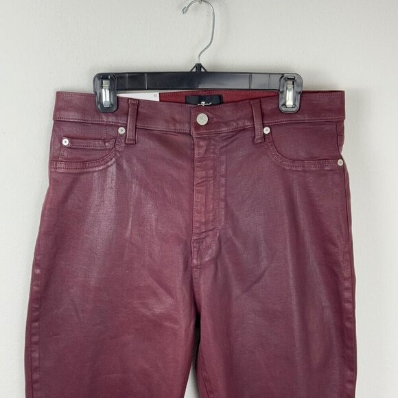 7 for All Mankind NEW Burgundy Waxed Denim High Waist Ankle Skinny Women's Sz 32 - Picture 3 of 9